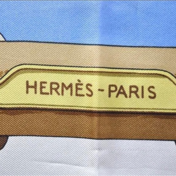 Authentic HERMES Carre 90 Scarf "Tribord" Silk Blue - Picture 14 of 16